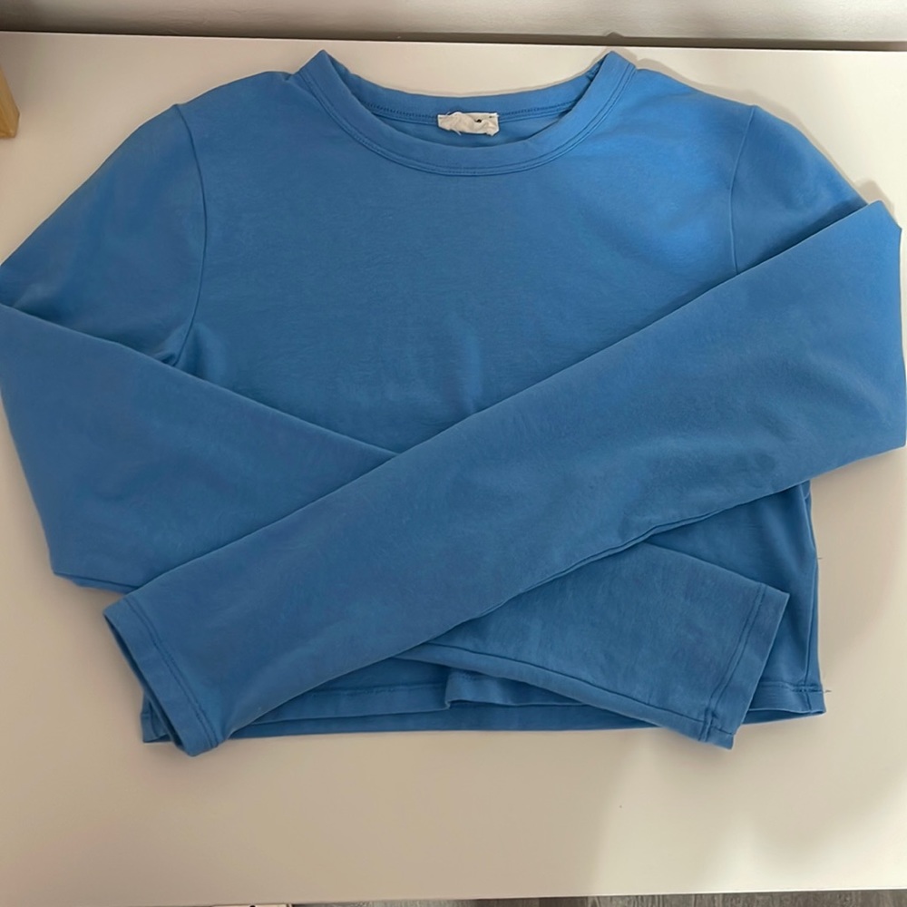 blue long sleeved top